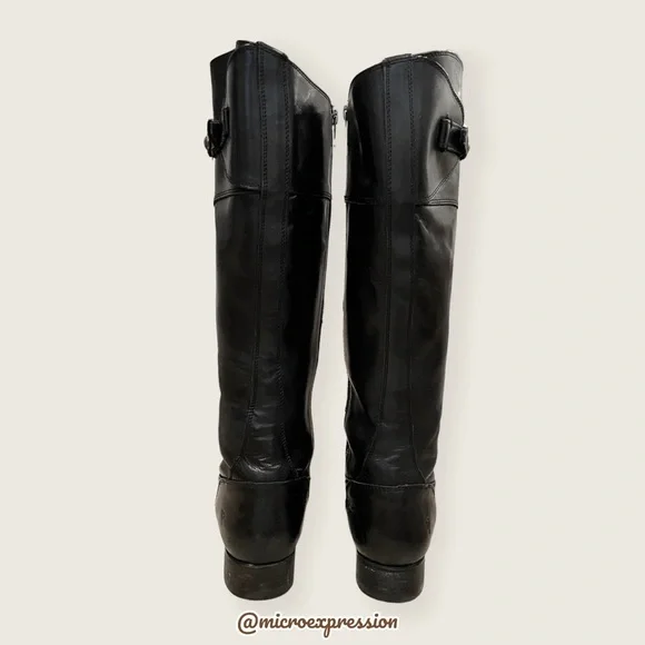$438 Frye Molly Button Black Leather Equestrian Tall Knee High Zip Up WinterBoot - Picture 4 of 10